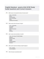 English literature - poems AQA GCSE Study Guide Questions and Correct Answers