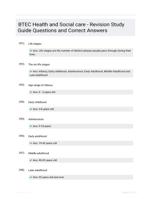 BTEC Health and Social care - Revision Study Guide Questions and Correct Answers