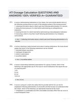 ATI Dosage Calculation QUESTIONS AND ANSWERS 100% VERIFIED A+ GUARANTEED