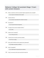 Behavior College Vet assistant Stage 1 Exam with correct Answers