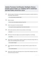 Adobe Premiere Certification Multiple Choice EXAM QUESTIONS (10 TERMS) WITH VERIFIED DEFINITIONS UPDATED 2024