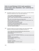 AQA A Level Biology 4/5/6 mark questions QUESTIONS AND ANSWERS 100% VERIFIED A+ GUARANTEED