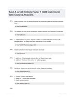 AQA A Level Biology Paper 1 |208 Questions| With Correct Answers.