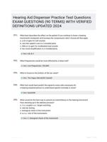 Hearing Aid Dispenser Practice Test Questions EXAM QUESTIONS (90 TERMS) WITH VERIFIED DEFINITIONS UPDATED 2024