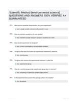 Scientific Method (environmental science) QUESTIONS AND ANSWERS 100% VERIFIED A+ GUARANTEED