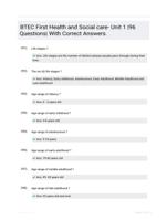 BTEC First Health and Social care- Unit 1 |96 Questions| With Correct Answers.