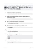 Jean Inman Practice Questions - Domain 1 EXAM QUESTIONS (177 TERMS) WITH VERIFIED DEFINITIONS UPDATED 2024