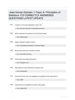 Jean Inman Domain 1-Topic A- Principles of Dietetics 123 CORRECTLY ANSWERED QUESTIONS LATEST UPDATE