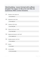 Word building - nouns formed with suffixes (English File Upper Int SB p163 Unit 9B) |26 Questions| With Correct Answers.