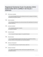 Registered Sanitarian Exam Vocabulary 2024/ QUESTIONS WITH CORRECT DETAILED /VERIFIED