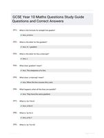 GCSE Year 10 Maths Questions Study Guide Questions and Correct Answers