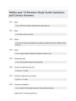 Maths year 10 Revision Study Guide Questions and Correct Answers