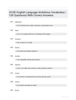 GCSE English Language Ambitious Vocabulary |130 Questions| With Correct Answers.