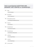 AQA A-Level Spanish QUESTIONS AND ANSWERS 100% VERIFIED A+ GUARANTEED