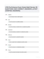 LPN Pre-Entrance Exam Study Math Review 28 QUESTIONS AND CORRECT ANSWERS LATEST (VERIFIED ANSWERS)