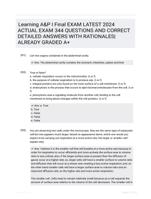 Learning A&P I Final EXAM LATEST 2024 ACTUAL EXAM 344 QUESTIONS AND CORRECT DETAILED ANSWERS WITH RATIONALES|ALREADY GRADED A+