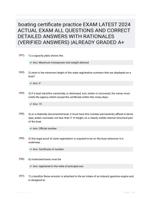 boating certificate practice EXAM LATEST 2024 ACTUAL EXAM ALL QUESTIONS AND CORRECT DETAILED ANSWERS WITH RATIONALES (VERIFIED ANSWERS) |ALREADY GRADED A+