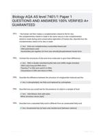 Biology AQA AS level
7401/1 Paper 1 QUESTIONS AND ANSWERS 100% VERIFIED A+ GUARANTEED