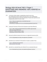 Biology AQA AS level
7401/1 Paper 1 QUESTIONS AND ANSWERS 100% VERIFIED A+ GUARANTEED