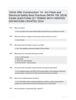 OSHA 30hr Construction: 14 - Arc Flash and Electrical Safety Best Practices (NFPA 70E 2024) EXAM QUESTIONS (27 TERMS) WITH VERIFIED DEFINITIONS UPDATED 2024