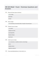 NR 603-Week 1 Exam - Dizziness Questions and Answers