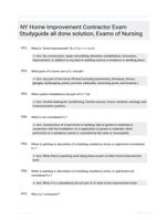 NY Home Improvement Contractor Exam Studyguide all done solution, Exams of Nursing