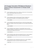 ATI Dosage Calculation RN Maternal Newborn Online Practice Assessment 3.0 Study Guide Rated A+