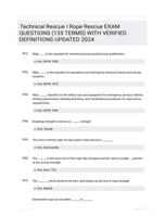 Technical Rescue I Rope Rescue EXAM QUESTIONS (135 TERMS) WITH VERIFIED DEFINITIONS UPDATED 2024