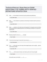 Technical Rescue I Rope Rescue EXAM QUESTIONS (135 TERMS) WITH VERIFIED DEFINITIONS UPDATED 2024