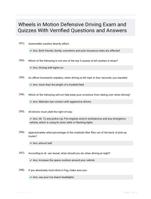 Wheels in Motion Defensive Driving Exam and Quizzes With Verrified Questions and Answers