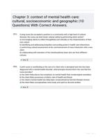 Chapter 3: context of mental health care: cultural, socioeconomic and geographic |10 Questions| With Correct Answers.