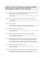 Patient Access Certification Questions 2024  |240 Questions| With Correct Answers.