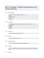 BIO 181 chapter 1 Study Guide Questions and Correct Answers