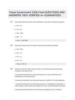 Texas Government 2306 Final QUESTIONS AND ANSWERS 100% VERIFIED A+ GUARANTEED