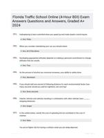 Florida Traffic School Online (4-Hour BDI) Exam Answers Questions and Answers, Graded A+ 2024