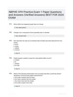 NBPHE CPH Practice Exam 1 Paper Questions and  Answers (Verified  Answers) BEST FOR 2024  EXAM