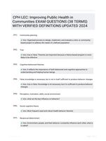 CPH LEC: Improving Public Health in Communities EXAM QUESTIONS (38 TERMS) WITH VERIFIED DEFINITIONS UPDATED 2024