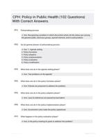 CPH: Policy in Public Health |102 Questions| With Correct Answers.