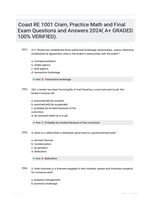 Coast RE 1001 Cram, Practice Math and Final Exam Questions and Answers 2024( A+ GRADED 100% VERIFIED).