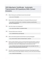 SOS Mechanic Certificate - Automatic Transmission |50 Questions| With Correct Answers.