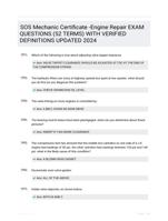 SOS Mechanic Certificate -Engine Repair EXAM QUESTIONS (52 TERMS) WITH VERIFIED DEFINITIONS UPDATED 2024