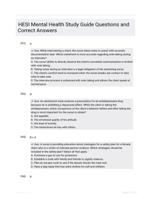 HESI Mental Health Study Guide Questions and Correct Answers