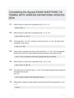 Completing the Square EXAM QUESTIONS (10 TERMS) WITH VERIFIED DEFINITIONS UPDATED 2024