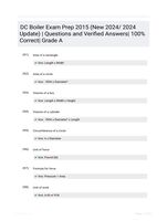 DC Boiler Exam Prep 2015 (New 2024/ 2024 Update) | Questions  and Verified Answers| 100% Correct| Grade A