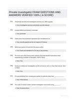 Private Investigator EXAM QUESTIONS AND ANSWERS VERIFIED 100% ( A SCORE)