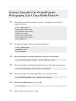 Forensic Specialist Certificate Program Photography Quiz 1 Study Guide Rated A+