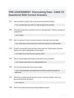 PRE-ASSESSMENT: Discovering Data - D468 |70 Questions| With Correct Answers.