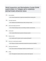 Mold Inspection and Remediation Guide EXAM QUESTIONS (12 TERMS) WITH VERIFIED DEFINITIONS UPDATED 2024