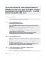 NURS550: Advanced Health Assessment and Diagnostic Reasoning Week #1 Guided Reading EXAM QUESTIONS (55 TERMS) WITH VERIFIED DEFINITIONS UPDATED 2024