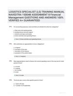 LOGISTICS SPECIALIST (LS) TRAINING MANUAL NAVEDTRA 15004B ASSIGNMENT 8 Financial Management QUESTIONS AND ANSWERS 100% VERIFIED A+ GUARANTEED